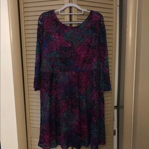 Xhilaration Purple and Teal Floral Long Sleeve Swing Dress